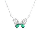 Asfour Crystal Chain Necklace With Emerlad Zircon Butterfly Pendant In 925 Sterling Silver-ND0438-WG
